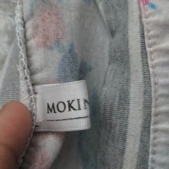 MOKING TOP (SMALL) WHITE & GREY CASUAL 3/4 SLEEVE STRIPED ROSE FLORAL BLOUSE - Picture 6 of 7